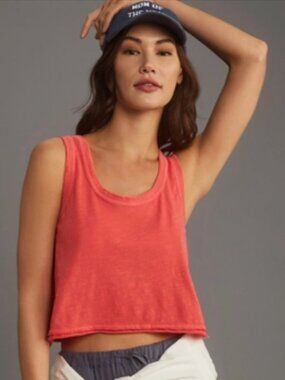 Anthropologie Cotton Scoop-Neck Crop Tank Top by Pilcro NWT